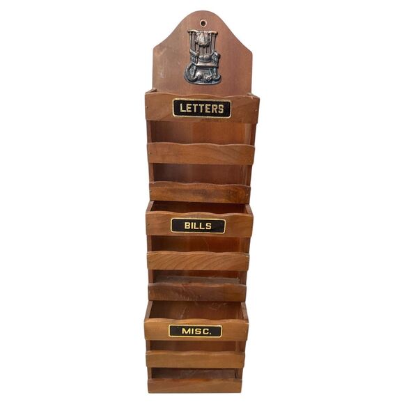 Vintage 3-Tier Wood Letter Holder: MCM Wall Mount Mail Organizer - Picture 2 of 8